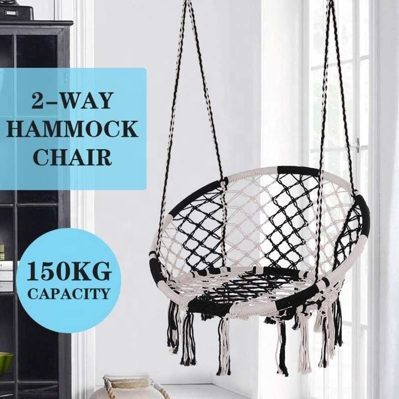 Outdoor/Indoor Round Rope Macrame Swing Chair with cushion