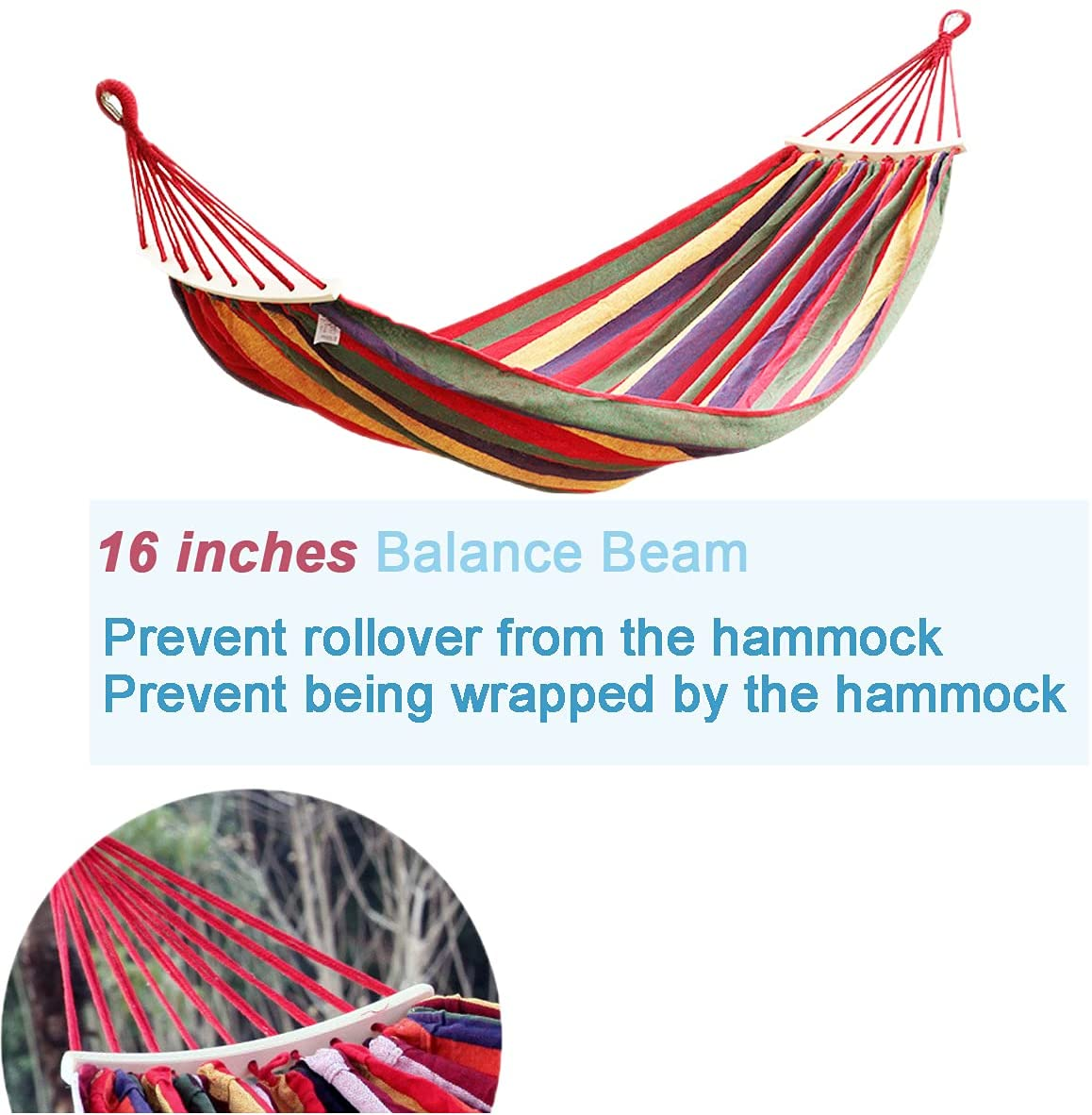 Double Hammock with spreader bar,Tree Hammock Heavy Duty Portable Canvas Cotton Brazilian Hammock for Adults or Children,Outdoor