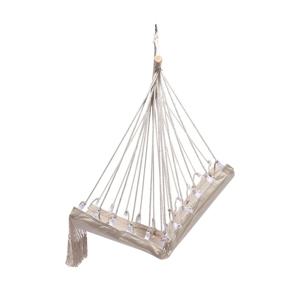 Outdoor Indoor Garden Hammock White Rope Cotton Macrame Hanging Swing Chair with Macrame Lace