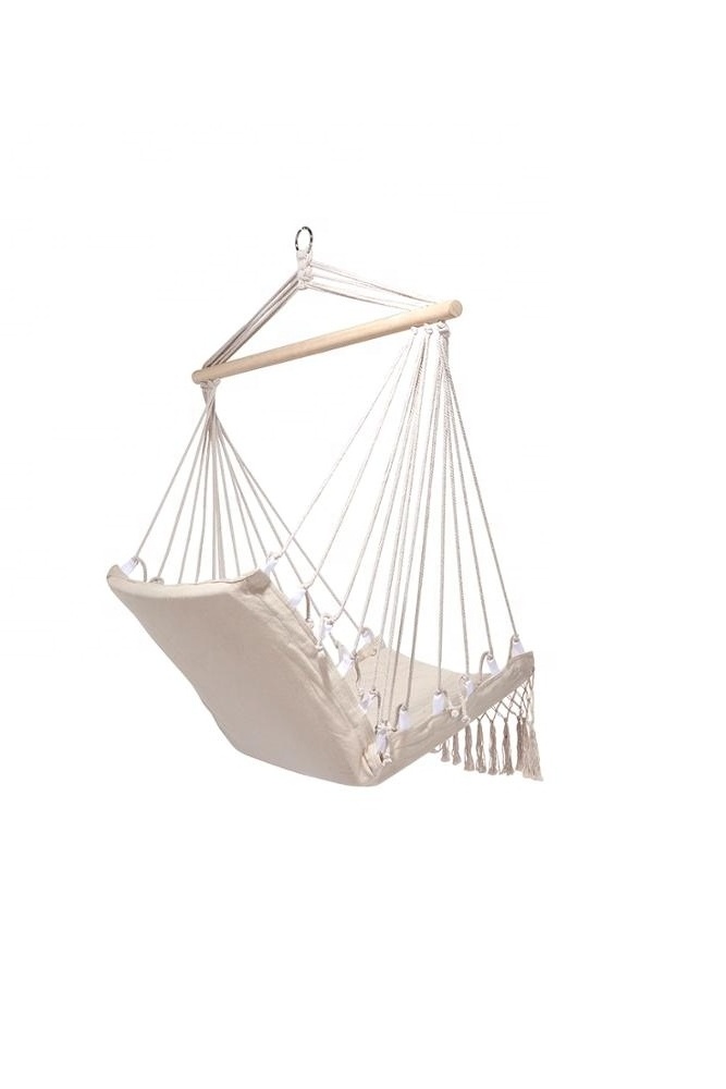 Outdoor Indoor Garden Hammock White Rope Cotton Macrame Hanging Swing Chair with Macrame Lace