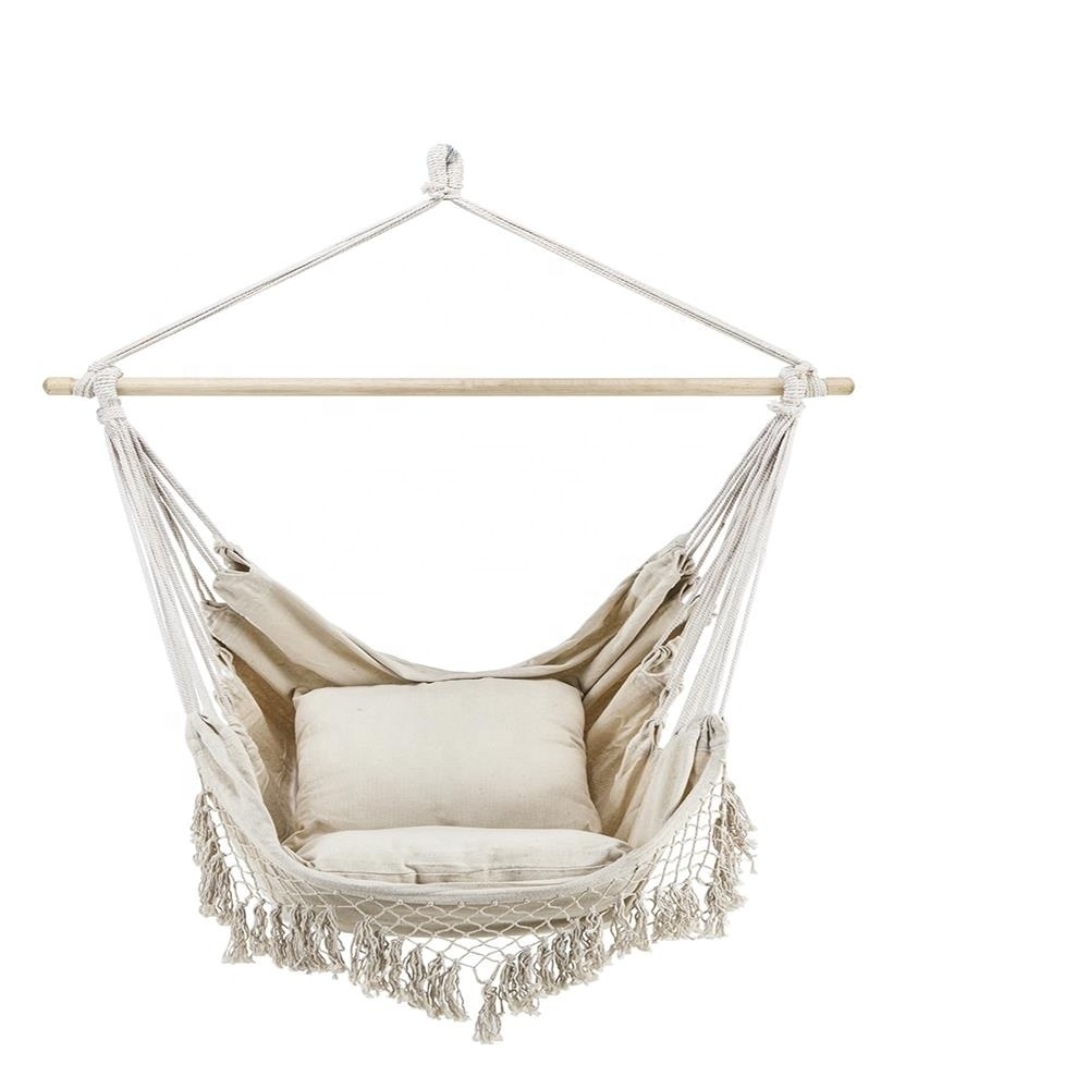 Outdoor Indoor Hammock chair with Macrame Lace Fringe Tassel with pillow