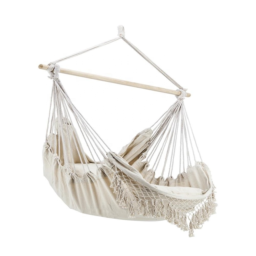 Outdoor Indoor Hammock chair with Macrame Lace Fringe Tassel with pillow