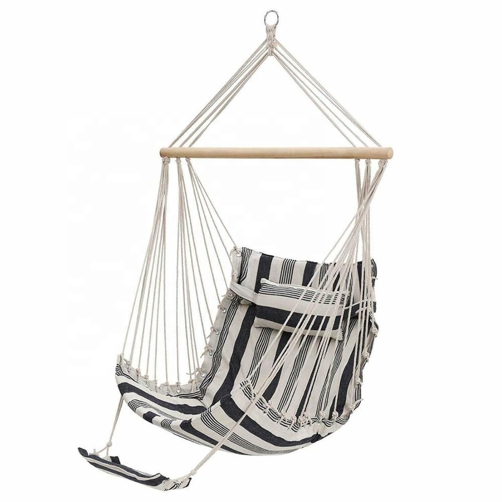 Outdoor Indoor Garden Hammock Macrame Hanging Swing Chair with pillow and footrest