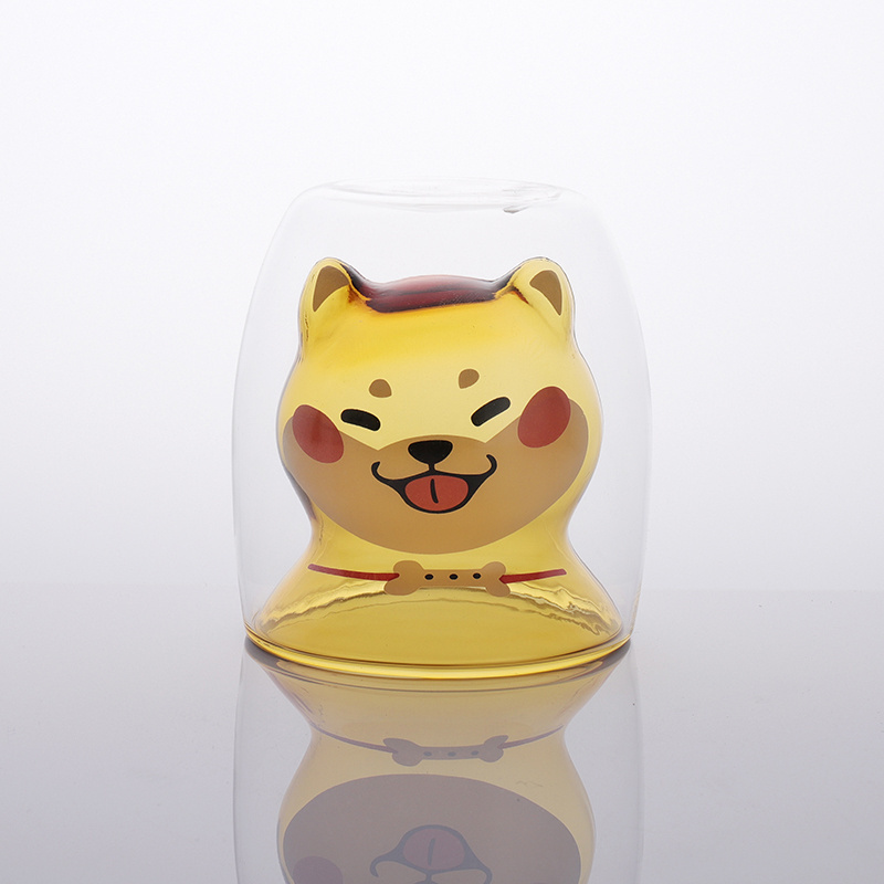 Handmade high borosilicate clear cute cartoon animal dog shaped glass cup