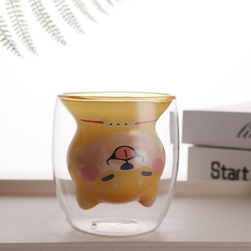 Handmade high borosilicate clear cute cartoon animal dog shaped glass cup