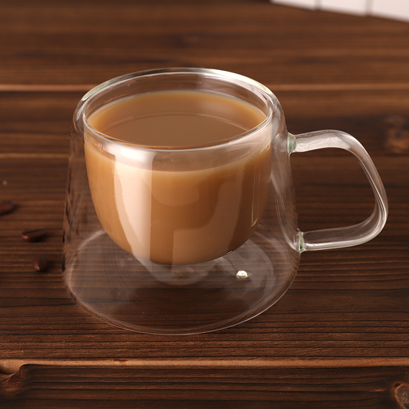 customized logo 200ml transparent borosilicate double wall glass espresso coffee cup