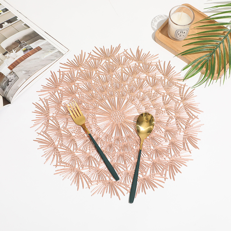 Dandelion round wedding pressed vinyl placemat  polyester metallic gold placemats  table decorative crafts