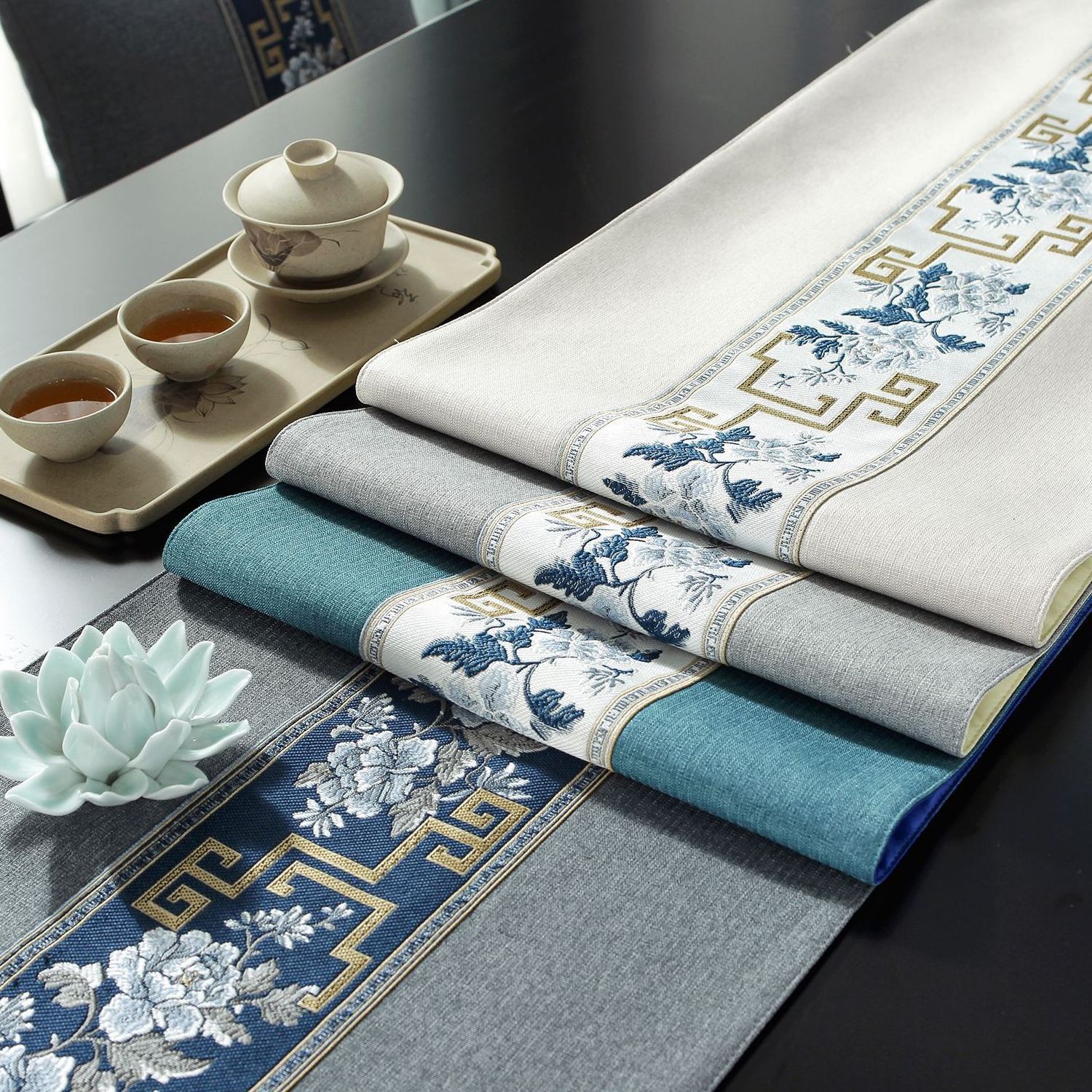 New Classical Post-modern rectangle Polyester Tablerunner with Embroidery  linen  table place mat