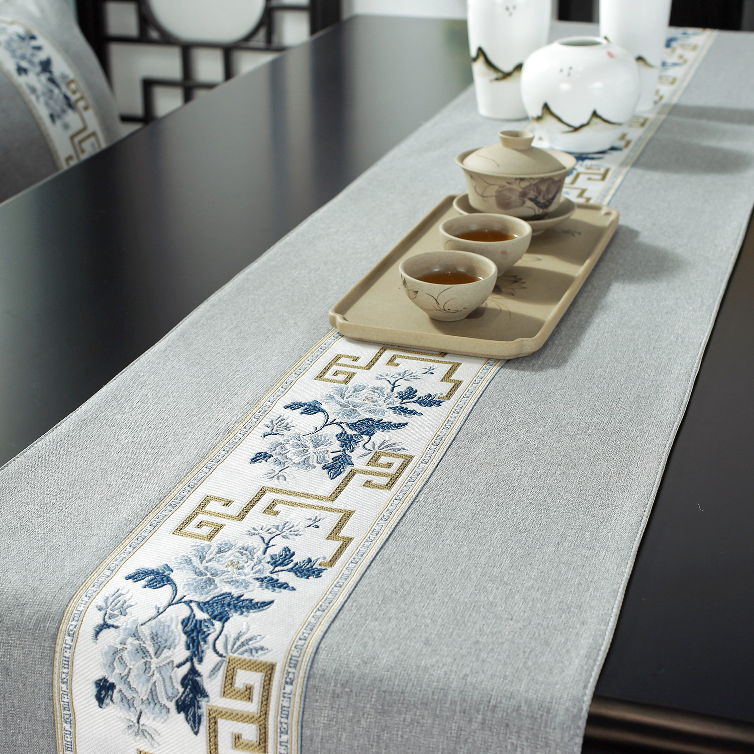 New Classical Post-modern rectangle Polyester Tablerunner with Embroidery  linen  table place mat