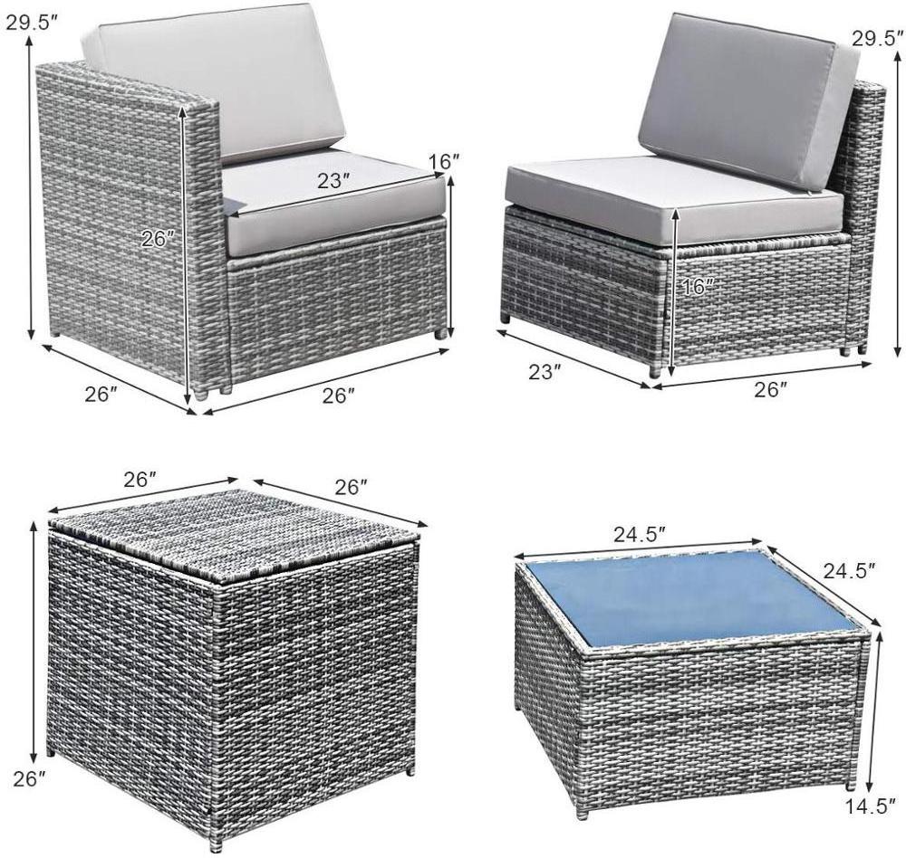 Outdoor Patio Furniture Set Rattan Wicker Sofa Set, Sectional Sofa Couch Conversation Set Storage Table