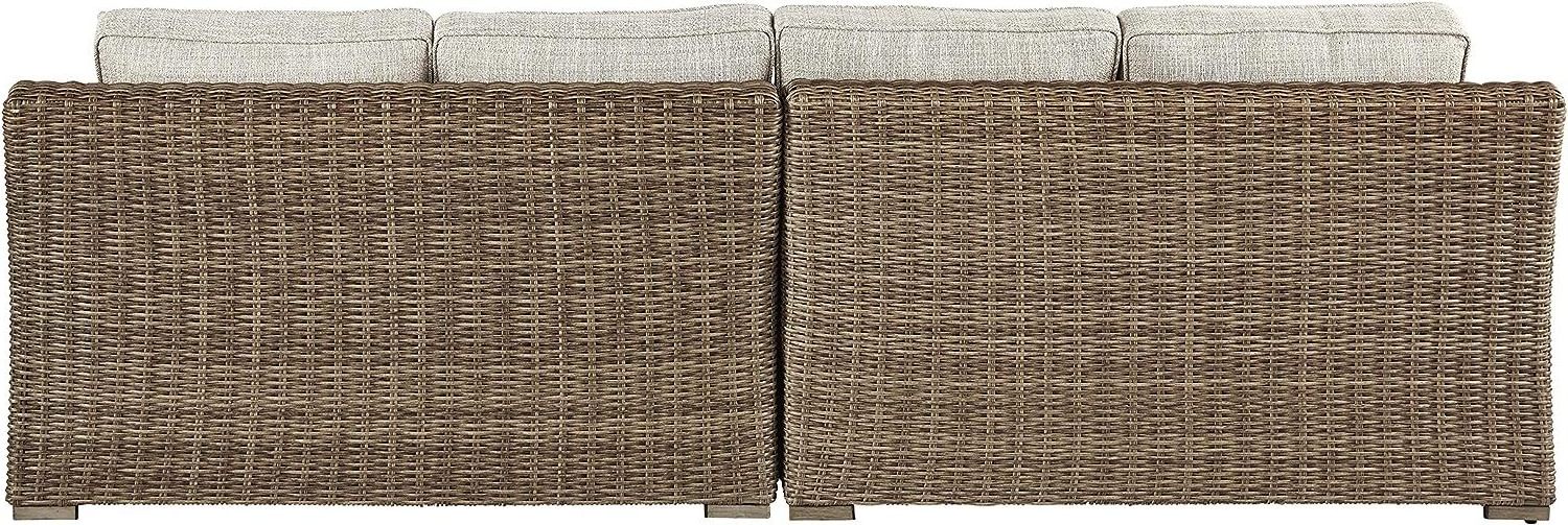 Outdoor Garden Leisure Steel PE Wicker Rattan Left & Right Arm Facing Patio Loveseats Brown & Beige