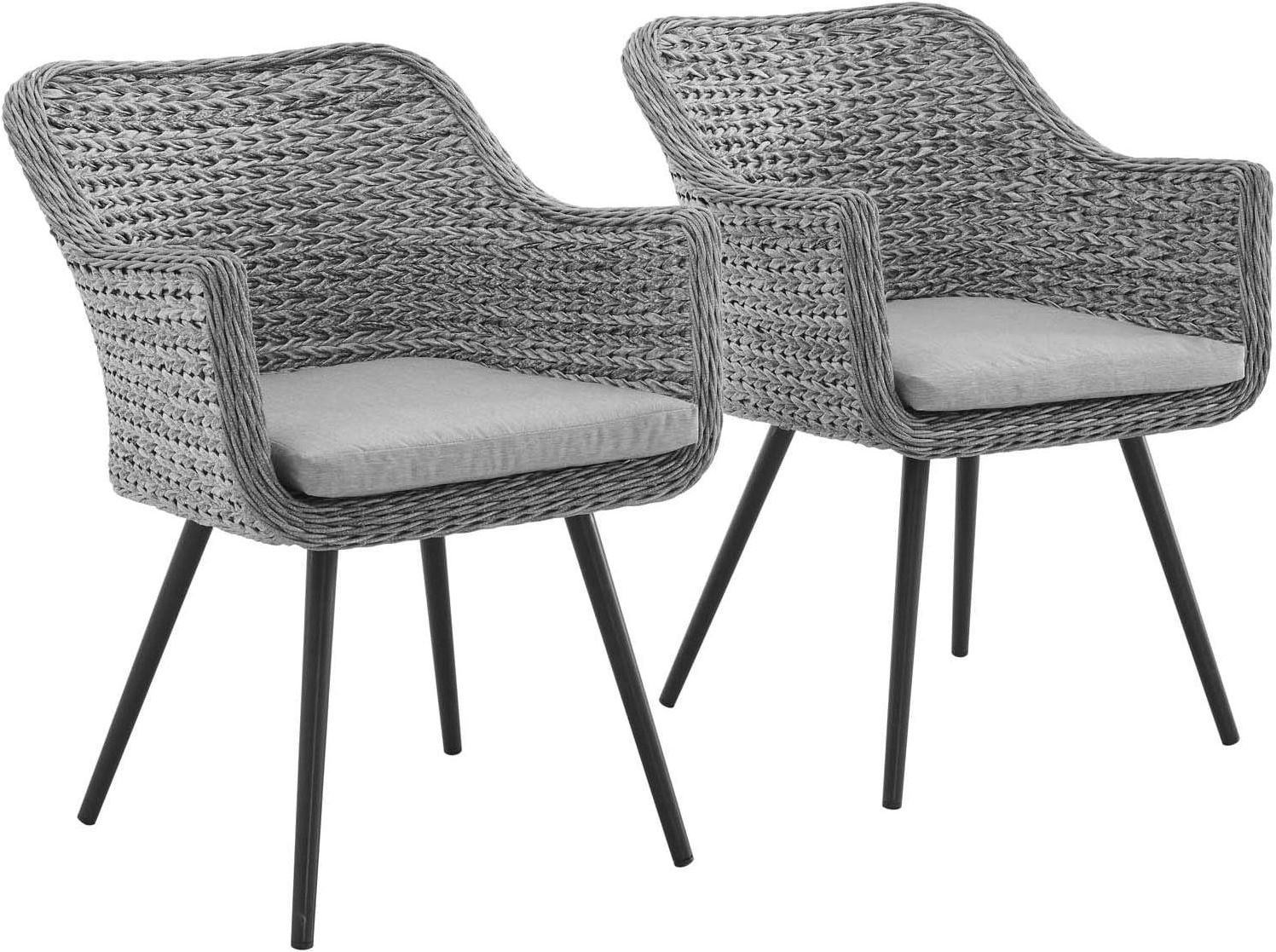 Outdoor Patio PE Wicker Rattan Dining Armchair Set of 2  Modern All-Weather Furniture 100% Handweaving