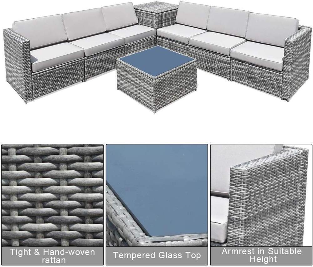 Outdoor Patio Furniture Set Rattan Wicker Sofa Set, Sectional Sofa Couch Conversation Set Storage Table