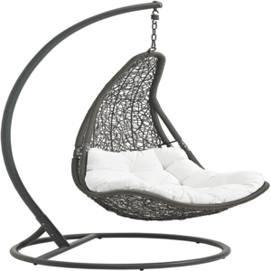 PE  Wicker Rattan Outdoor Patio Porch Lounge Swing Chair Set with Stand in Gray White