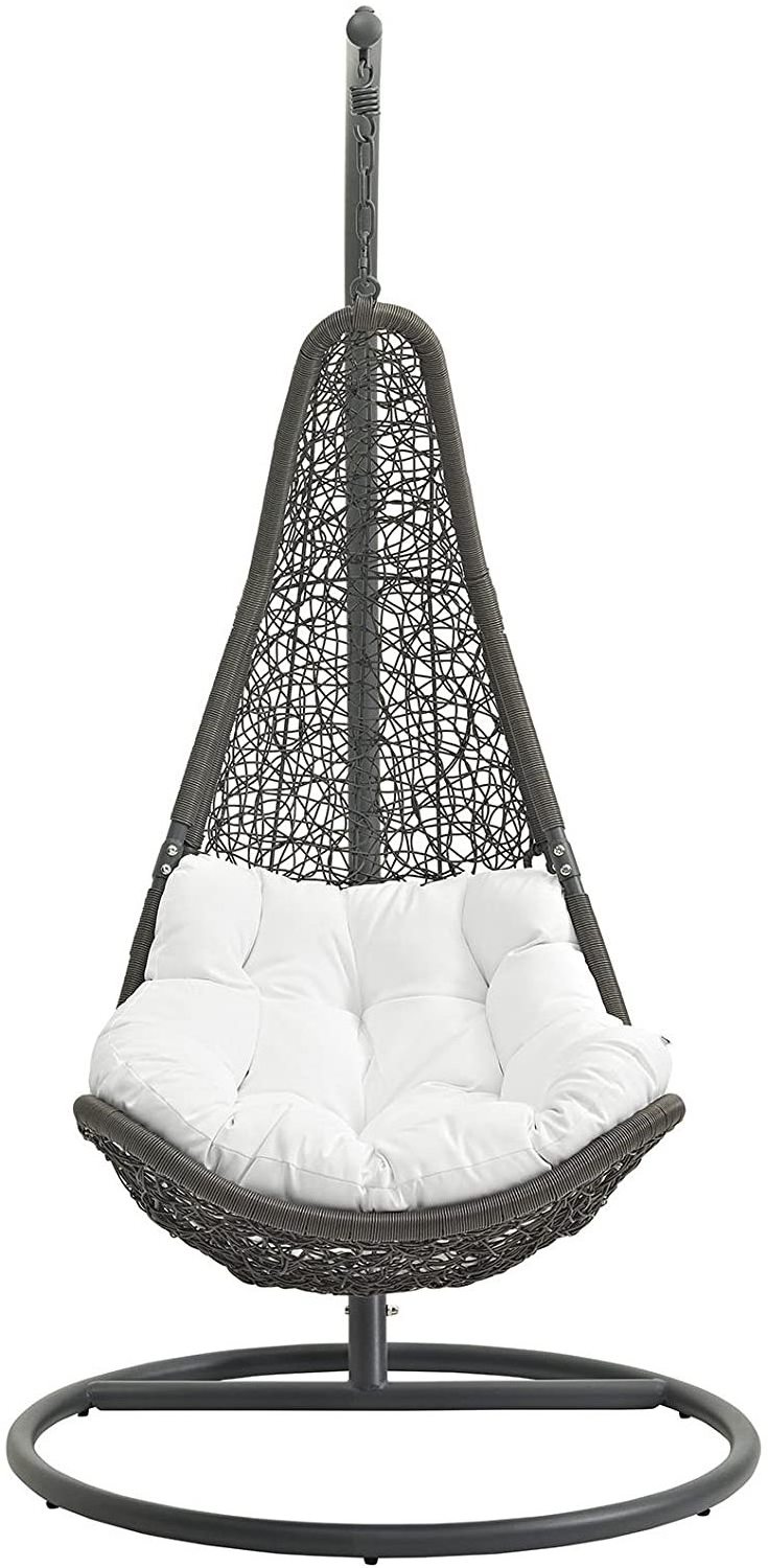 PE  Wicker Rattan Outdoor Patio Porch Lounge Swing Chair Set with Stand in Gray White