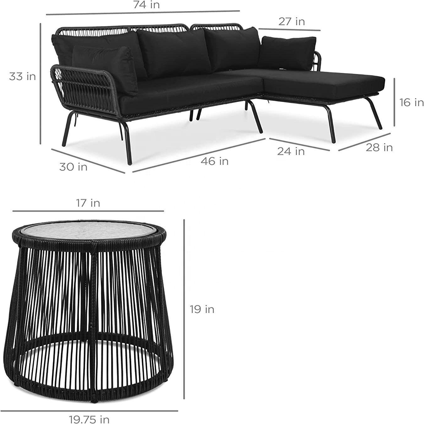 Best Choice Products Outdoor Rope Woven Sectional Patio Furniture L-Shaped Conversation Sofa Set for Backyard