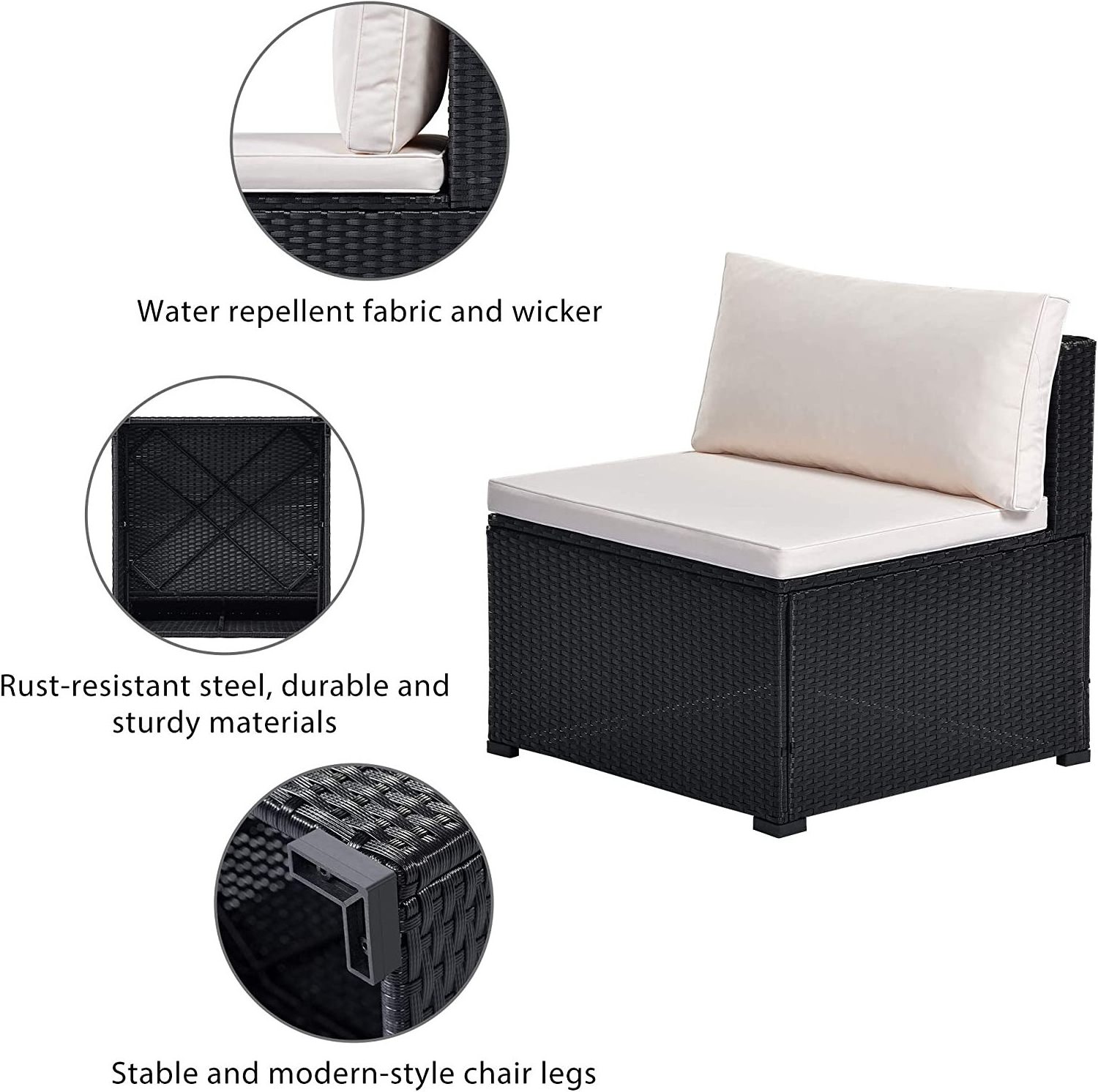 6-piece rattan furniture set, outdoor garden backyard sectional sofa, with glass table and removable cushion