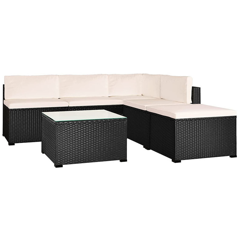 6-piece rattan furniture set, outdoor garden backyard sectional sofa, with glass table and removable cushion