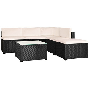 6-piece rattan furniture set, outdoor garden backyard sectional sofa, with glass table and removable cushion