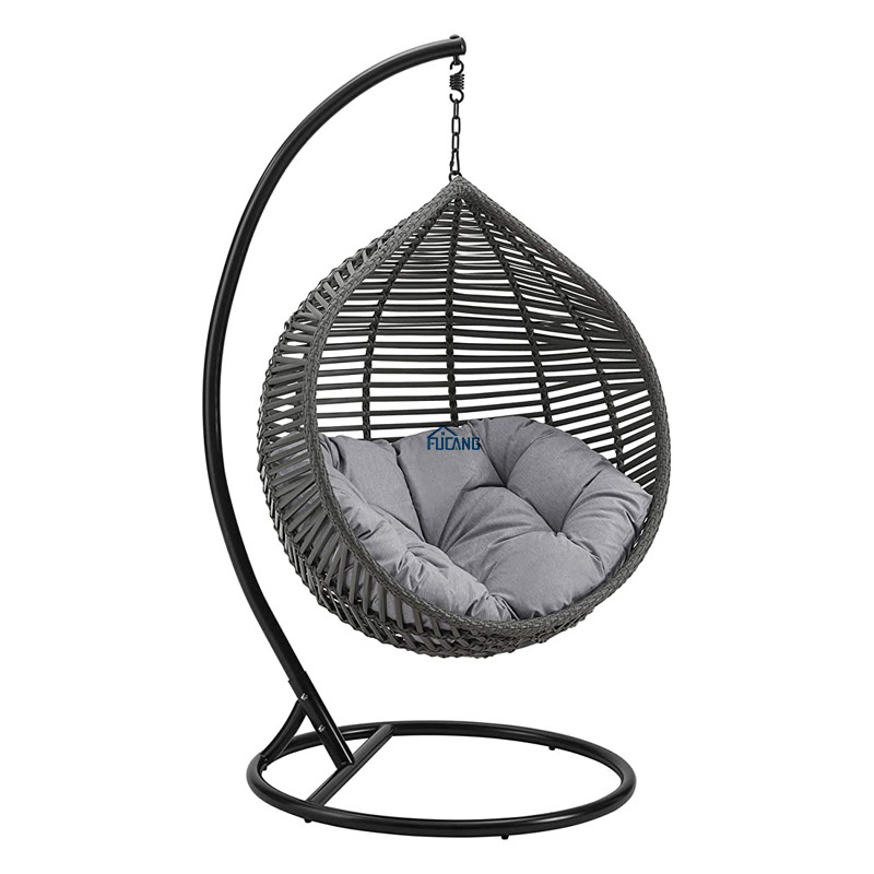 The factory provides outdoor and indoor rattan swing egg chairs, folding hanging chairs with brackets, cushions, and pillows