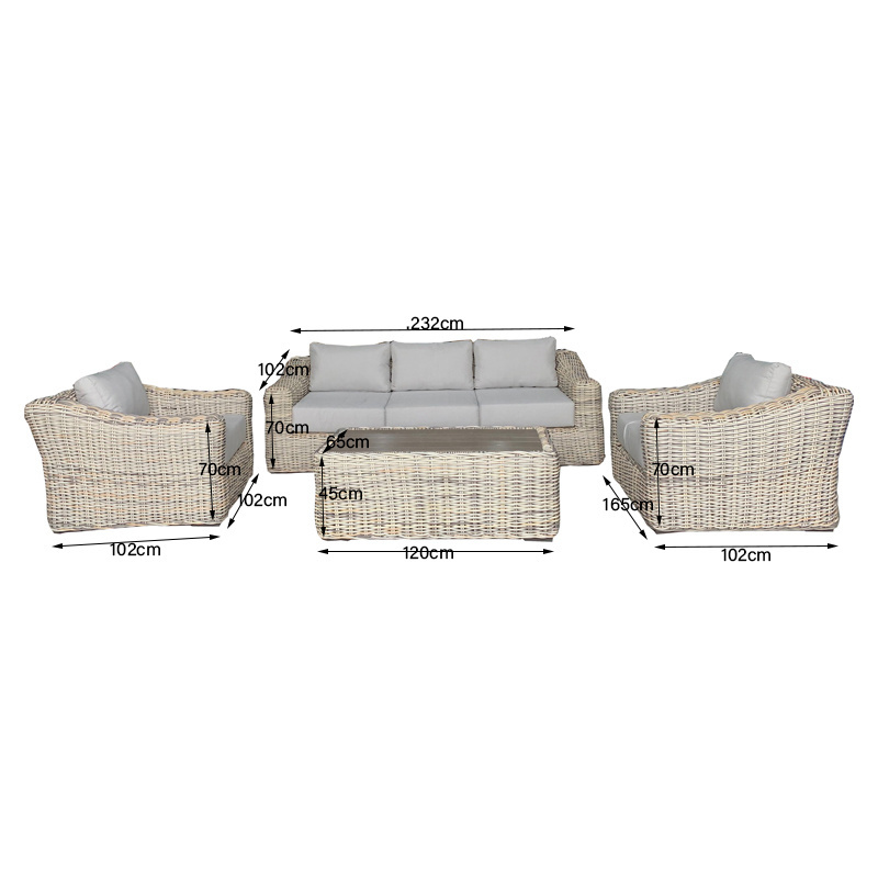 Hot selling garden courtyard furniture, outdoor rattan dining table and rattan sofa 4-piece set