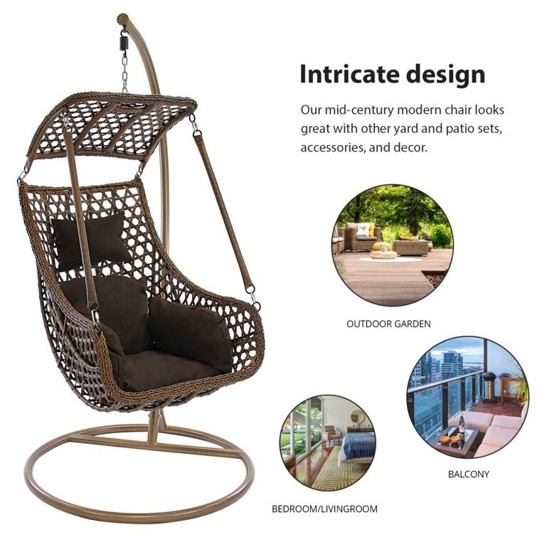 new design single seater garden furniture Plastic rattan courtyard swing furniture hanging chair with bracket