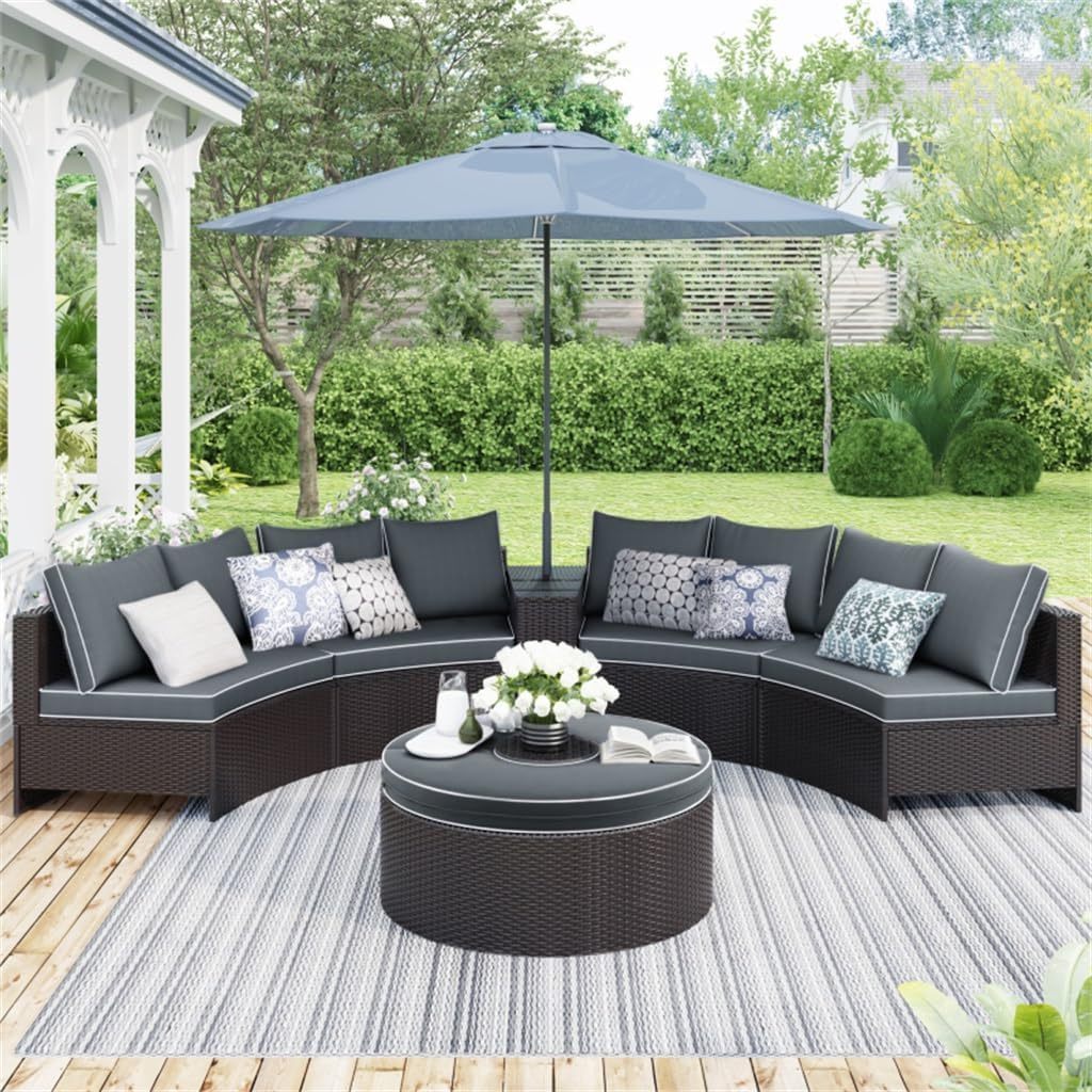 Pieces Outdoor Sectional Half Round Patio Rattan Sofa Set