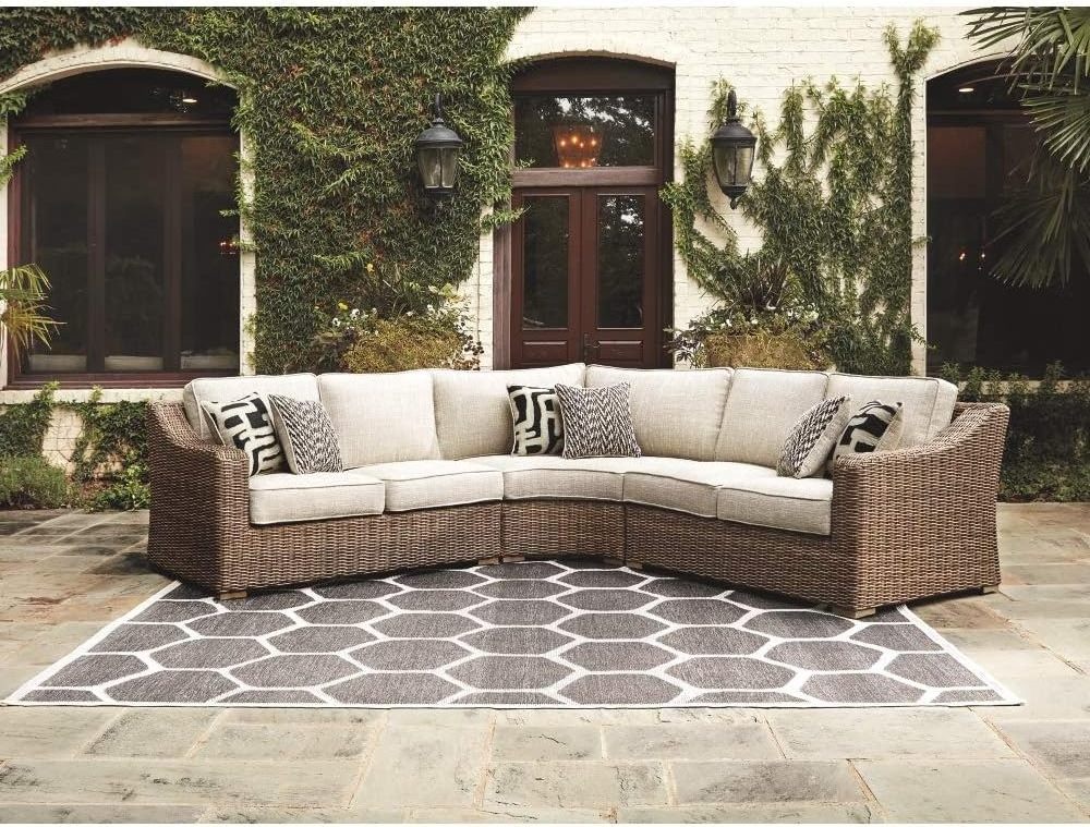 Outdoor Garden Leisure Steel PE Wicker Rattan Left & Right Arm Facing Patio Loveseats Brown & Beige