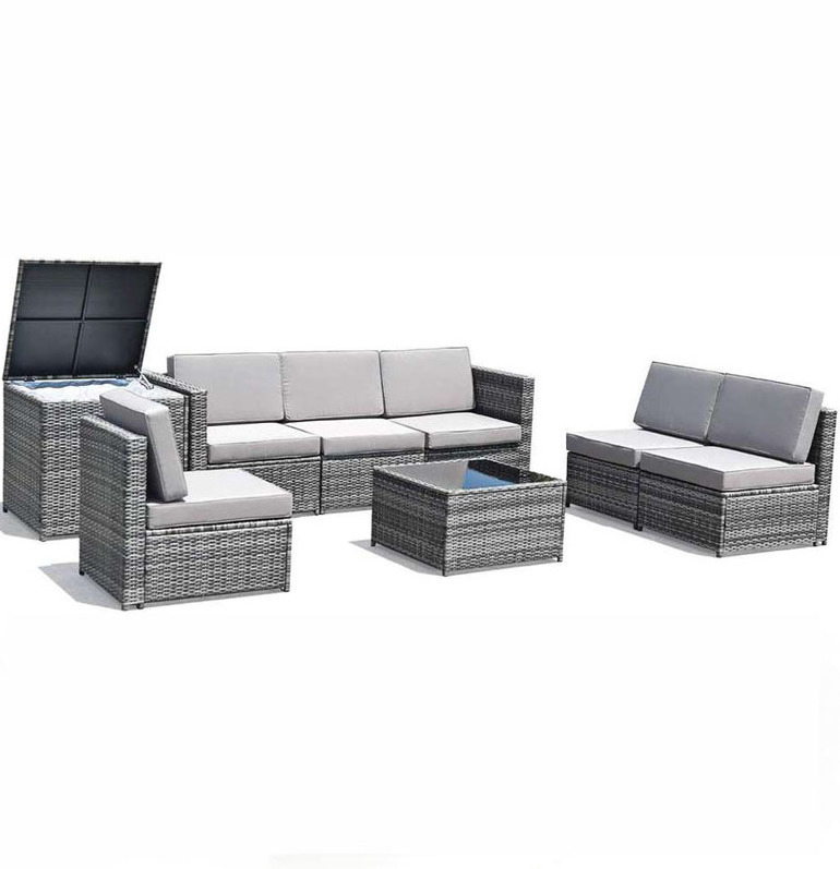 Outdoor Patio Furniture Set Rattan Wicker Sofa Set, Sectional Sofa Couch Conversation Set Storage Table