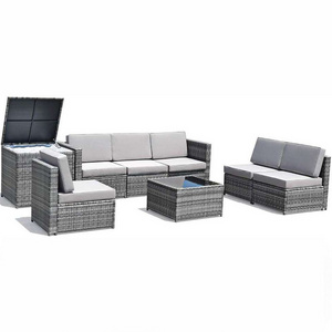 Outdoor Patio Furniture Set Rattan Wicker Sofa Set, Sectional Sofa Couch Conversation Set Storage Table