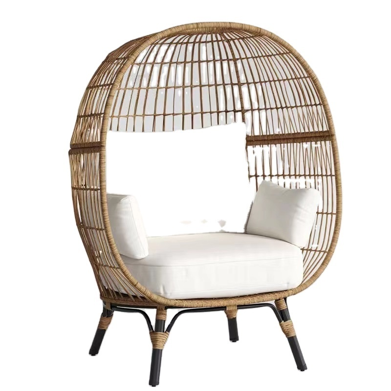 Hot selling outdoor bird's nest lying chair wicker hanging bed for hotel Hotel terrace outdoor round rattan reclining bed