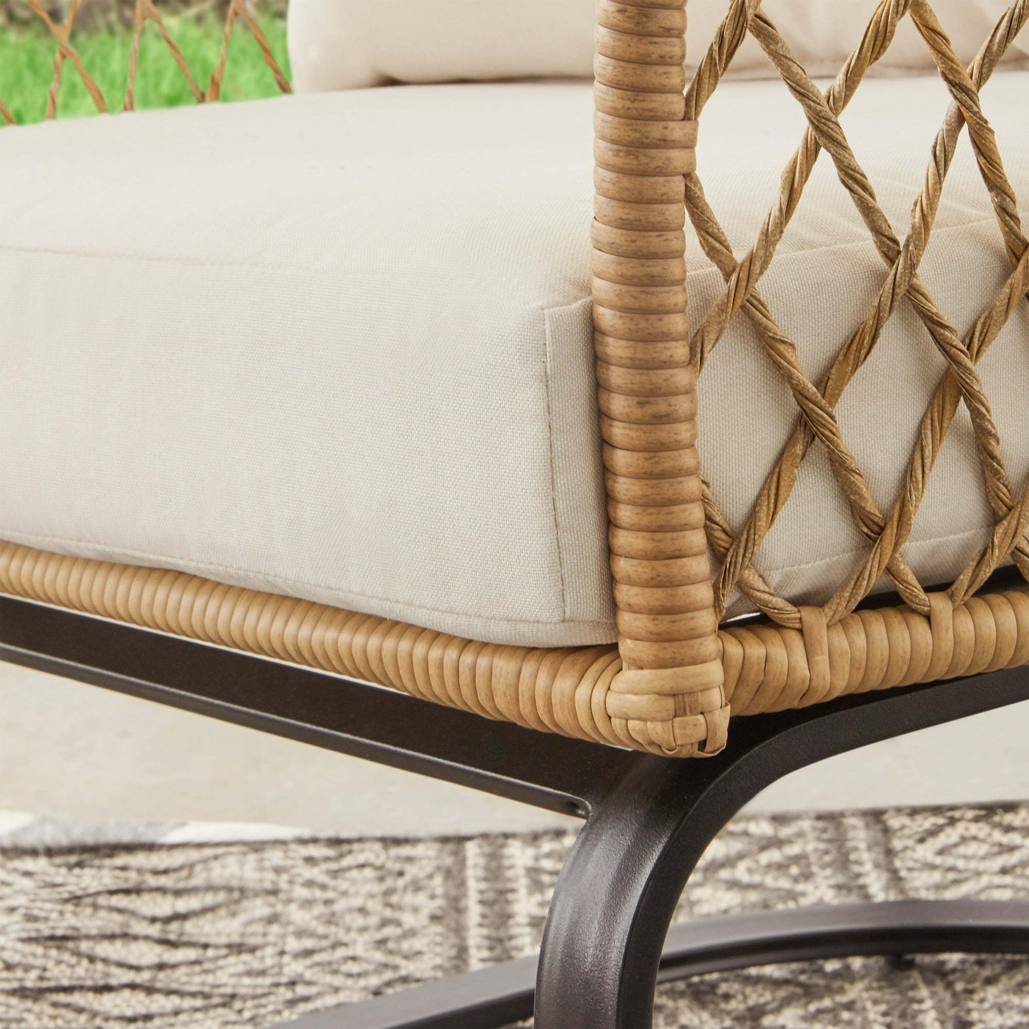 3-Piece Outdoor Wicker Chat Set With Cream Cushions 2 C-Spring Chairs And A  Side Table