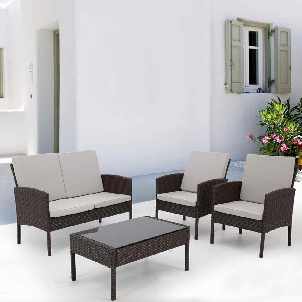 Patio Rattan Furniture Set Outdoor Conversation Set Garden Lawn Sofas Wicker Chairs Loveseat with Cushion