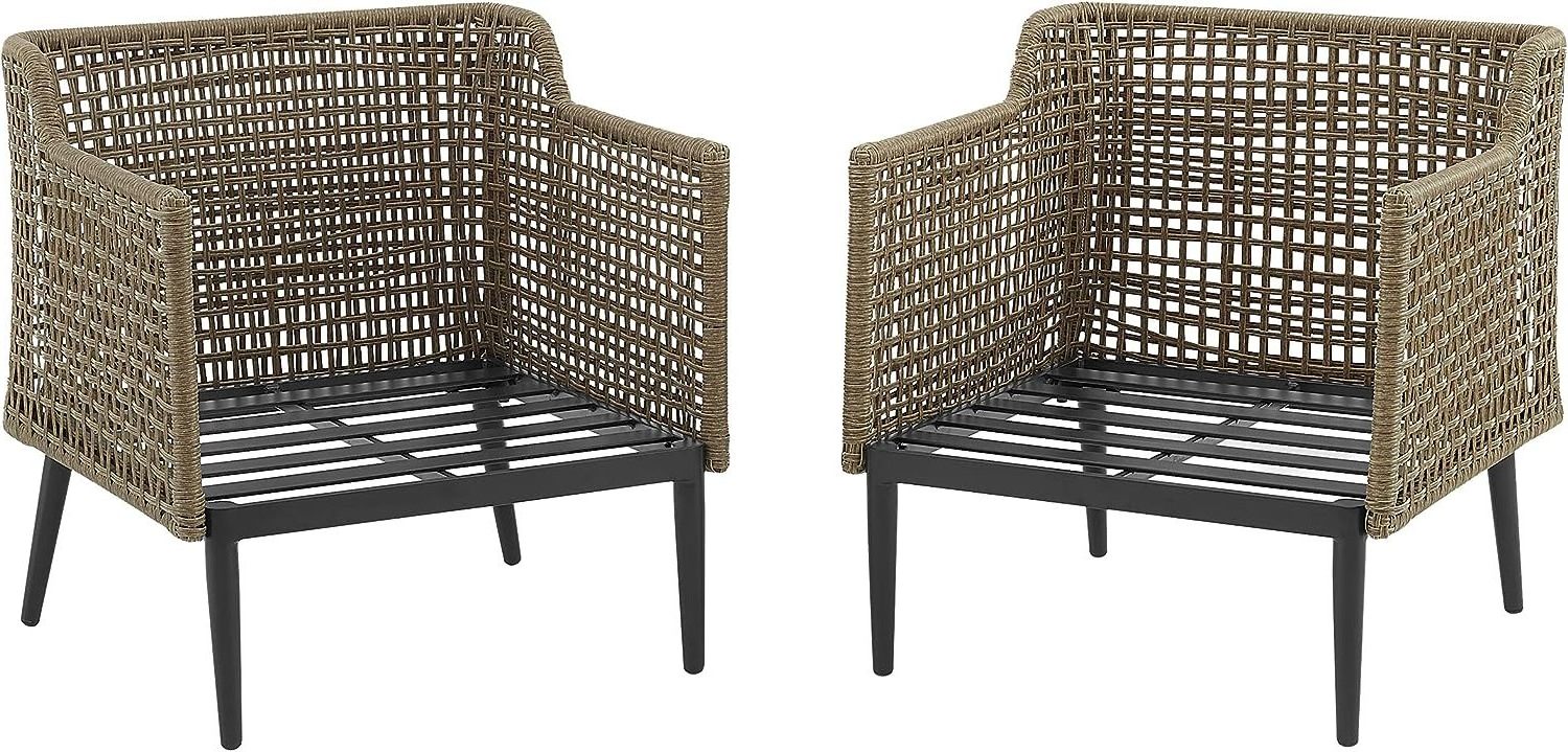 Outdoor Wicker Arm Chair With Open Basket-weave Design PE Rattan Patio Furniture