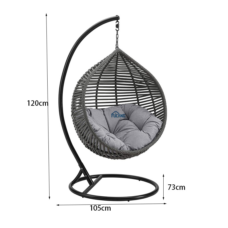 Factory Wholesale Grey Outdoor Patio Wicker Vine Teardrop Swing Chair