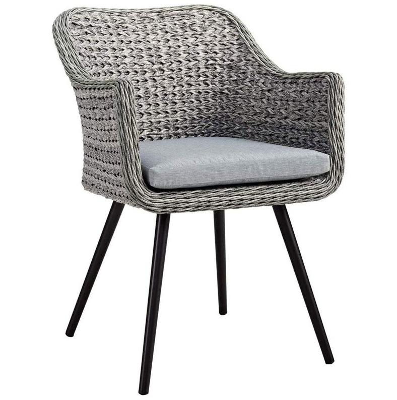 Wicker rattan aluminum outdoor courtyard dining chair with grey cushion