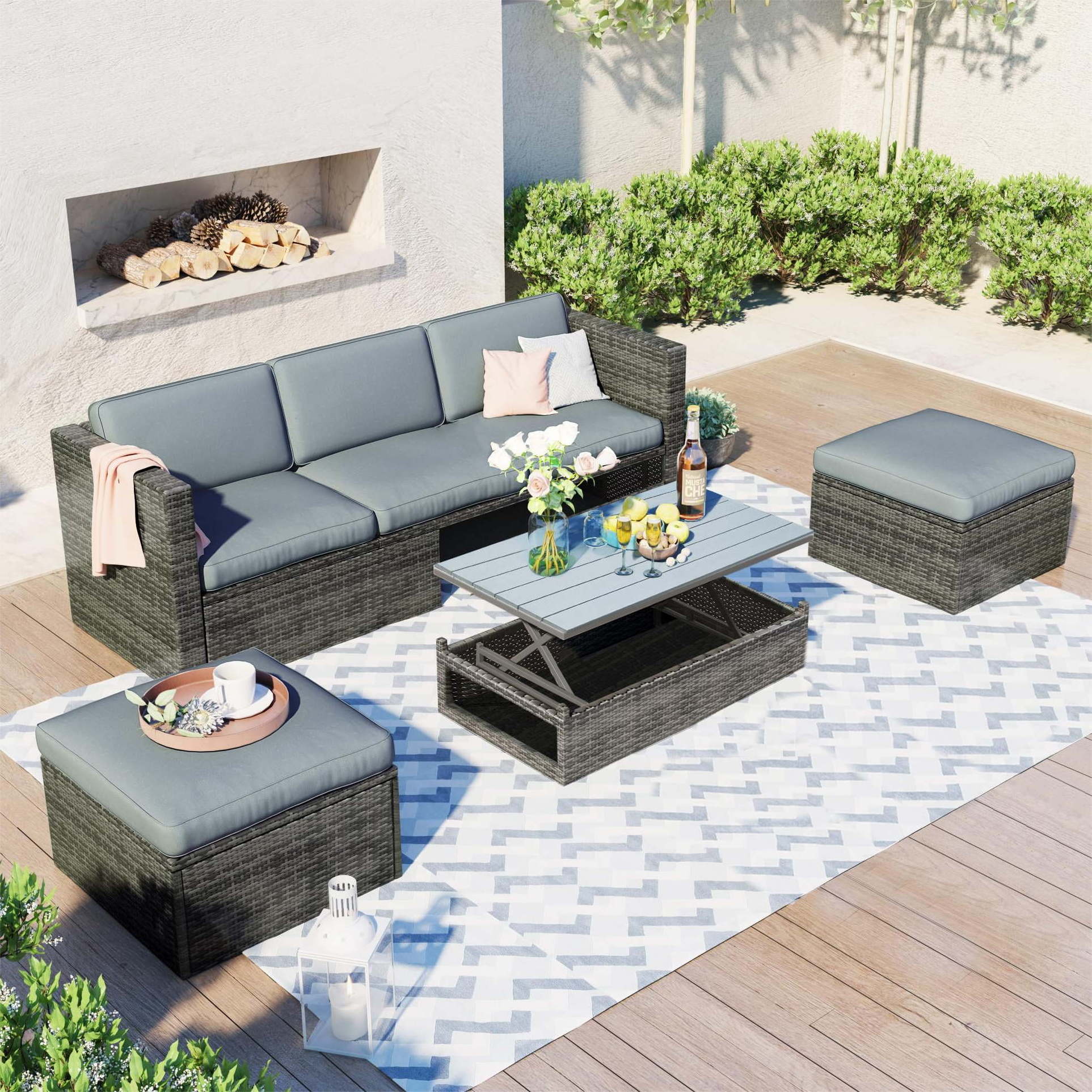 4 piece outdoor patio set with lift top coffee table outdoor sectional sofa set for garden