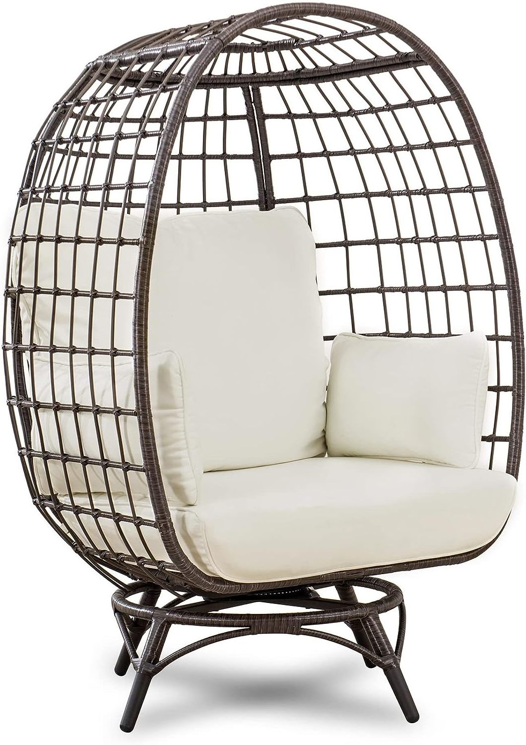 PE Wicker Swivel Lounge Oversized Indoor Outdoor Egg Chair With 4 Cushions For Patio Backyard Living Room