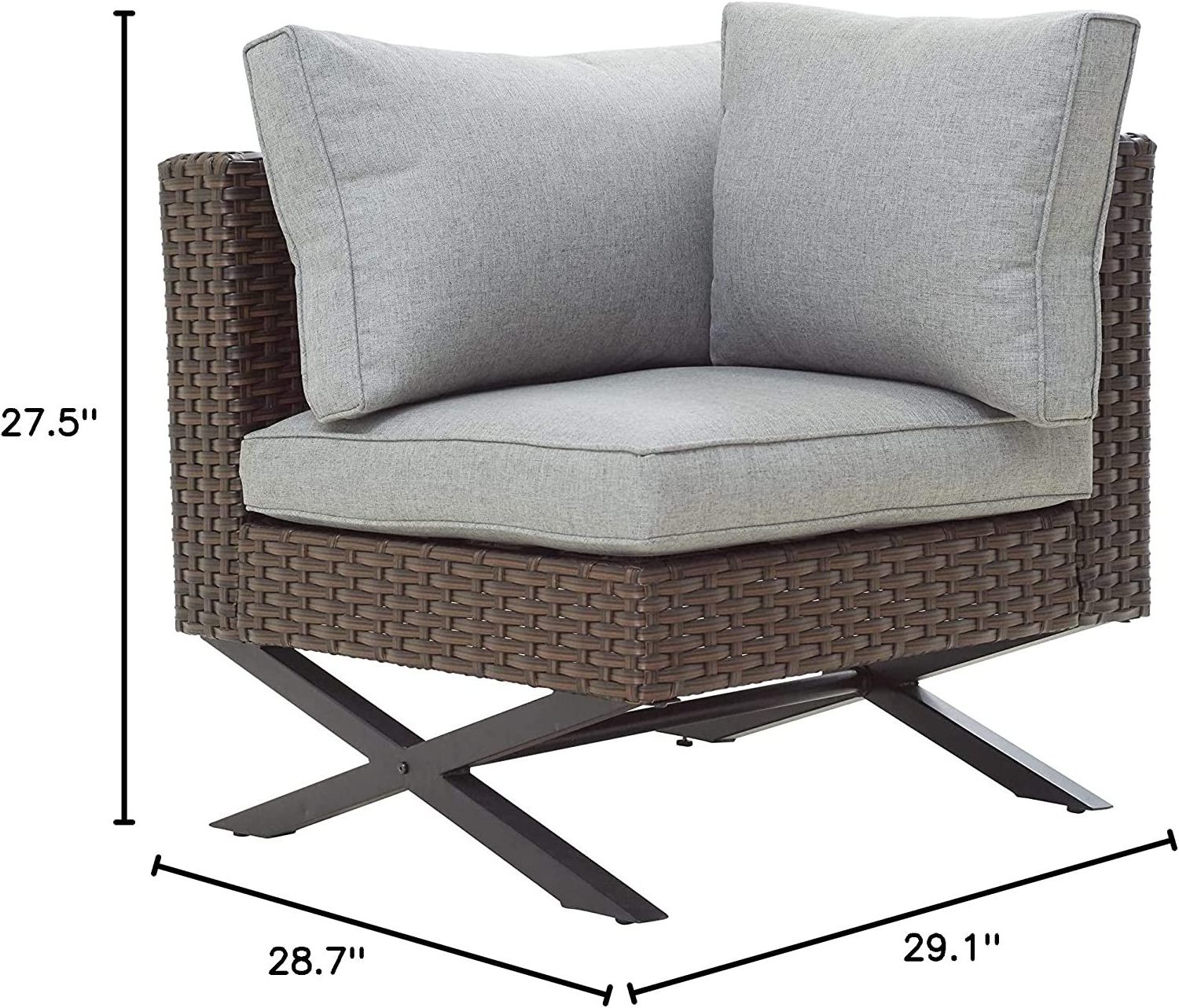 Vine corner sofa, X-leg outdoor furniture, terrace, left armchair with cushion,