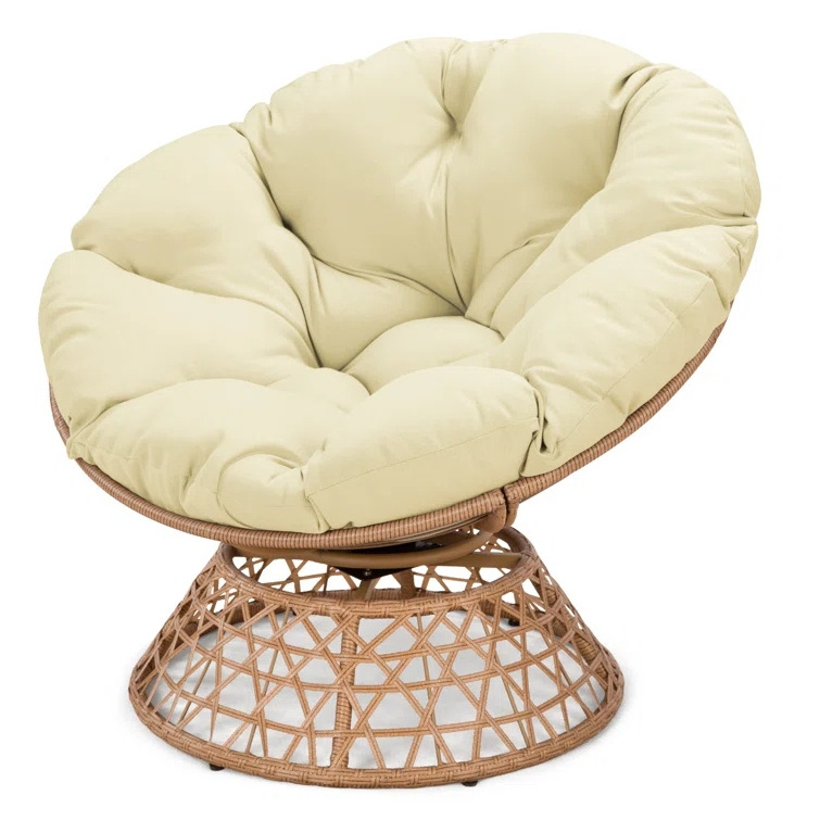 PE wicker Outdoor Lounge Chair 360 Degree Swivel Function Ergonomic Design Leisure  Papasan Chair