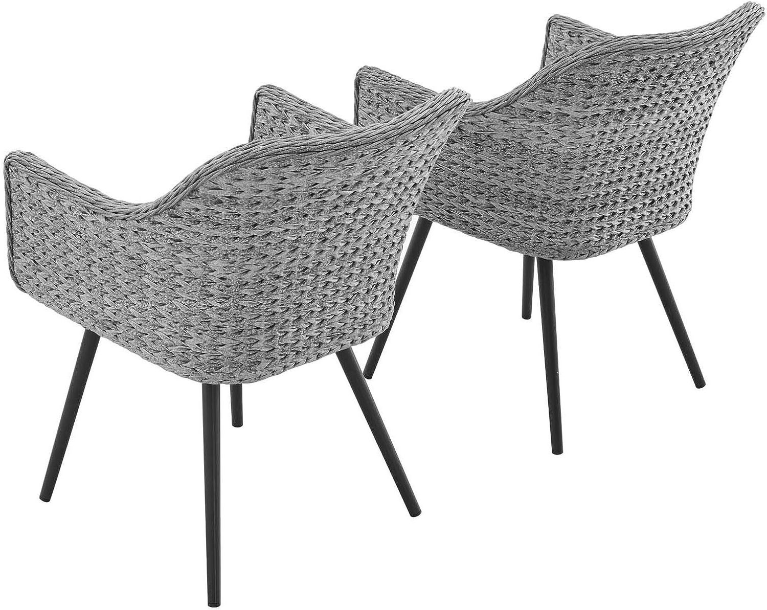 Outdoor Patio PE Wicker Rattan Dining Armchair Set of 2  Modern All-Weather Furniture 100% Handweaving