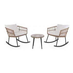 Patio Outdoor Boho Balcony Furniture Rocking Chairs Set,3-Piece Wicker Rattan Small Patio Conversation Rocking Chairs and Glass