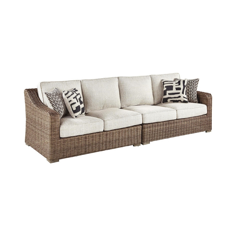 Outdoor Garden Leisure Steel PE Wicker Rattan Left & Right Arm Facing Patio Loveseats Brown & Beige