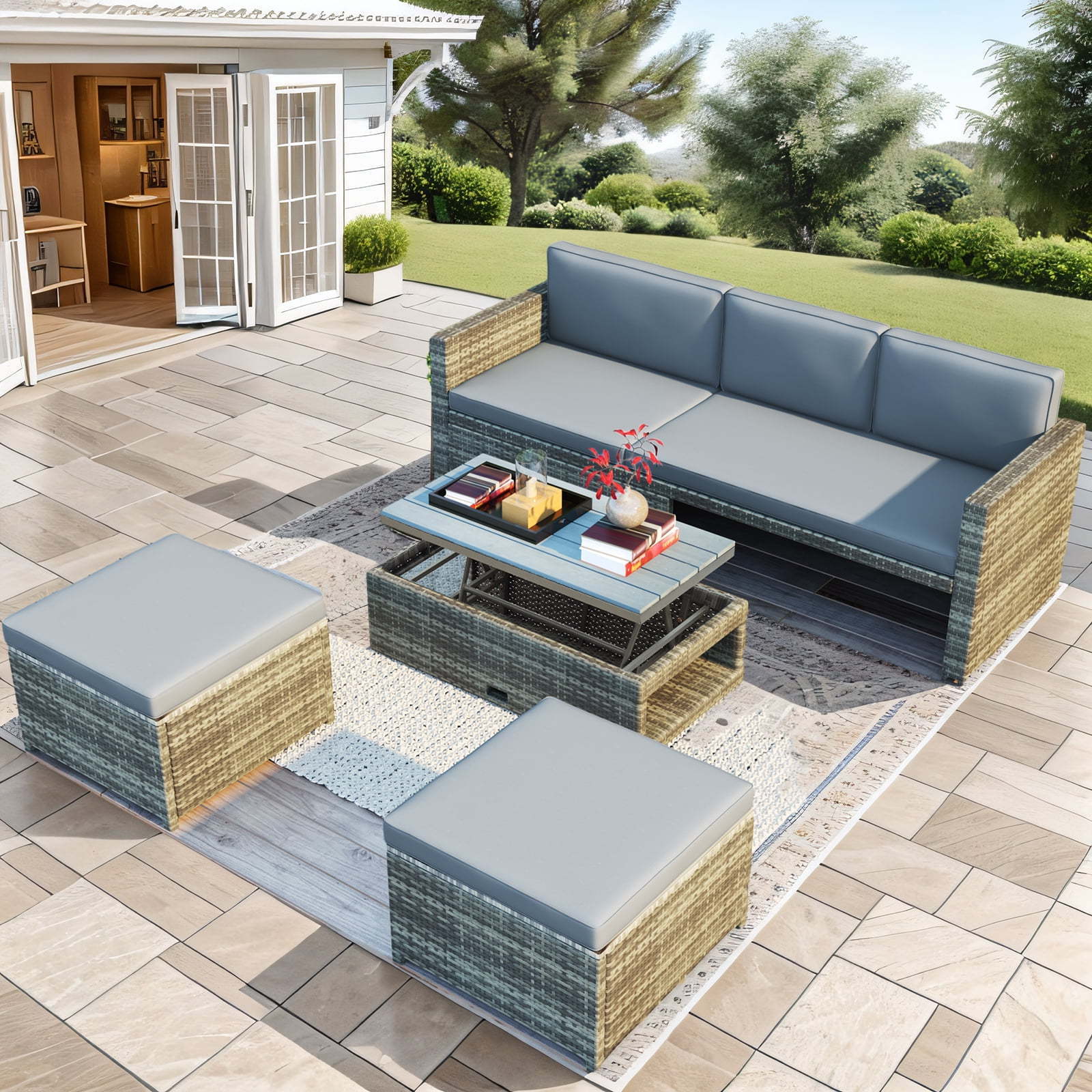 4 piece outdoor patio set with lift top coffee table outdoor sectional sofa set for garden