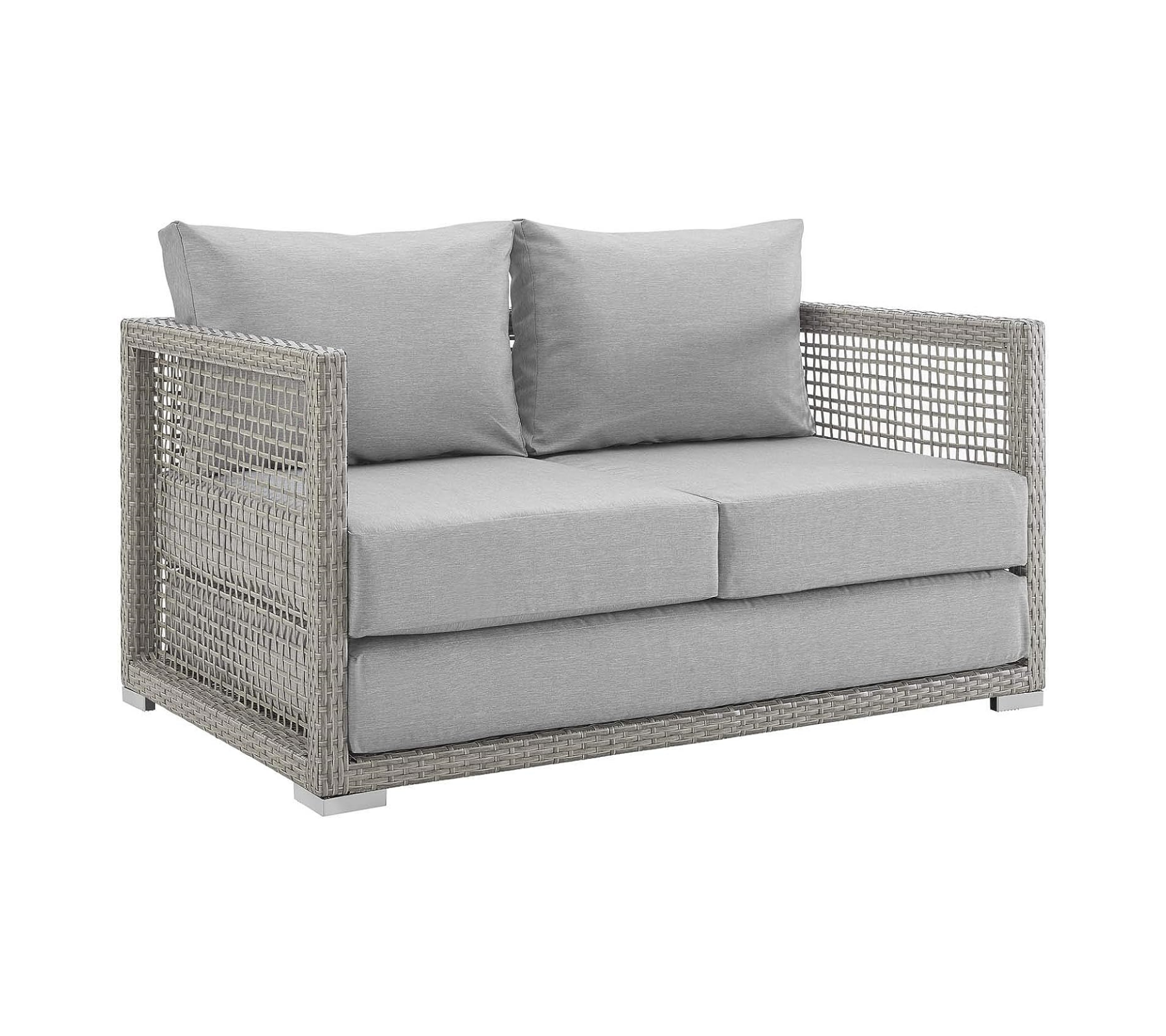 Two Seater Sofa Contemporary Design All Weather PE Rattan Woven Outdoor Patio Garden Seat