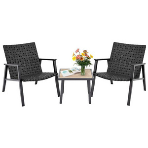 Outdoor 3-Pieces Bistro Set Ergonomic Wicker Patio Furniture Sets- Conversation Sets 2 PE Rattan Chair with Coffee Table