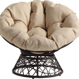 Home Furnishings Wicker Papasan Chair with 360-Degree Swivel, Brown Frame with Cream Cushion