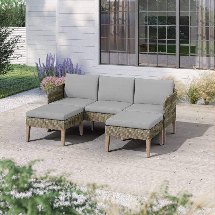 3-Piece Outdoor Conversation Set with Sofa and Ottomans