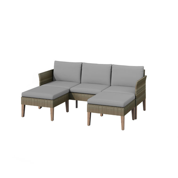 3-Piece Outdoor Conversation Set with Sofa and Ottomans