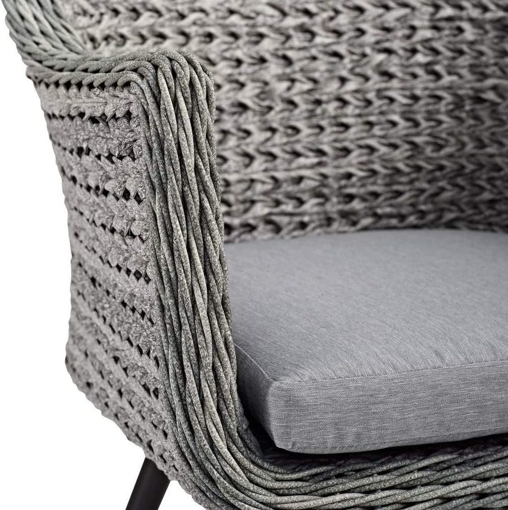 Wicker rattan aluminum outdoor courtyard dining chair with grey cushion